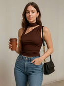 Blusa Manga Longa Camiseta Feminina De Manga Comprida E Ombro Obliquo, Slim Fit Bellizzi 