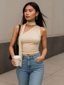 Blusa Manga Longa Camiseta Feminina De Manga Comprida E Ombro Obliquo, Slim Fit Bellizzi 