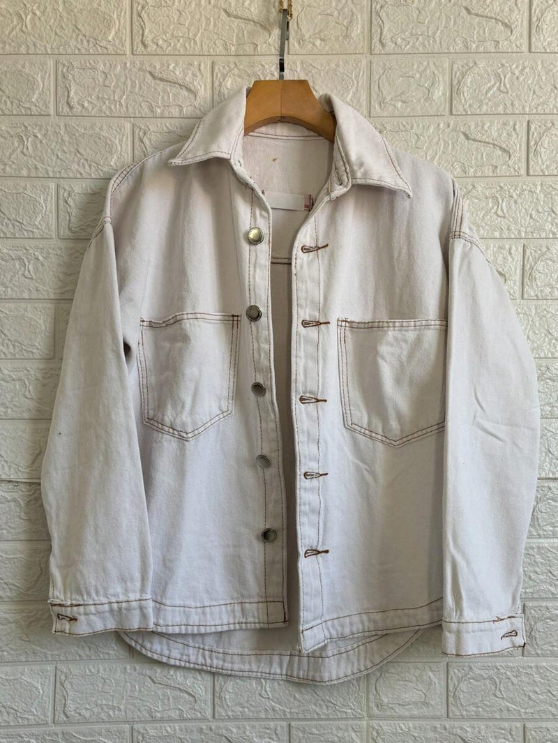 Jaqueta Jeans Feminina de Algodão Ombro Caído Casual Bellizzi 