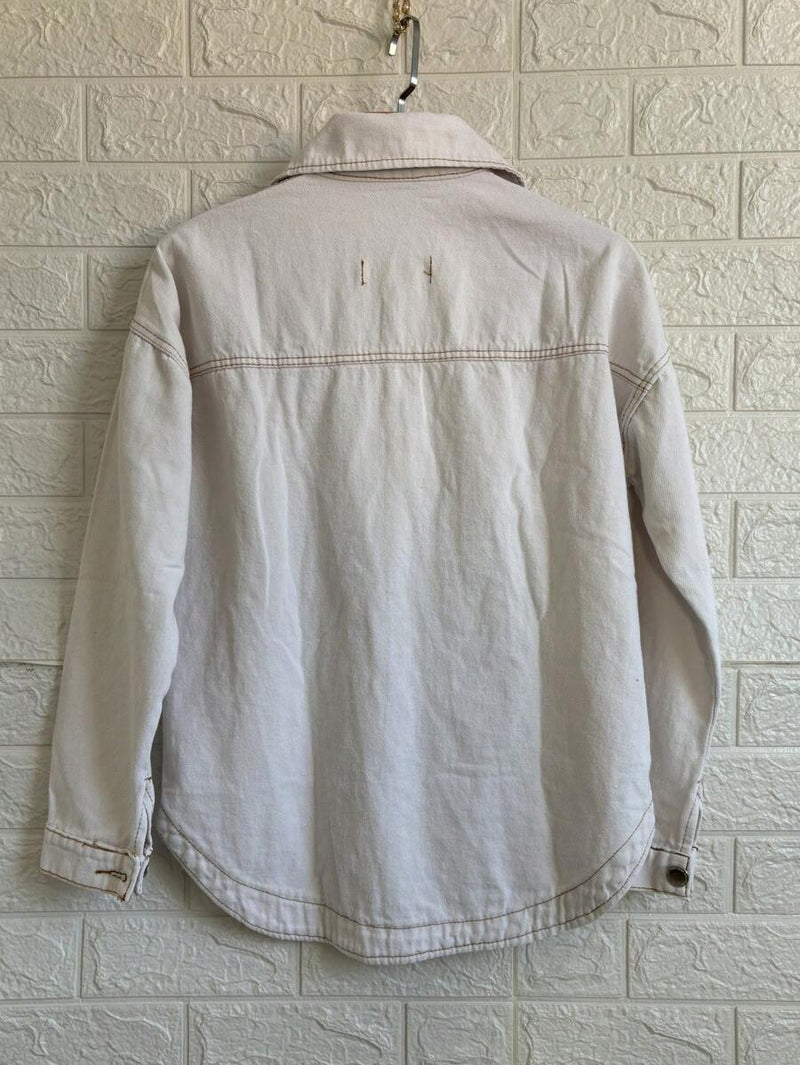 Jaqueta Jeans Feminina de Algodão Ombro Caído Casual Bellizzi 