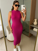 Vestido Feminino Canelado Sem Manga Modal Premium Casual Bellizzi 