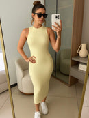 Vestido Feminino Canelado Sem Manga Modal Premium Casual Bellizzi 