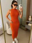 Vestido Feminino Canelado Sem Manga Modal Premium Casual Bellizzi 