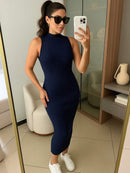 Vestido Feminino Canelado Sem Manga Modal Premium Casual Bellizzi 