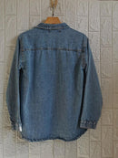 Jaqueta Jeans Feminina de Algodão Ombro Caído Casual Bellizzi 