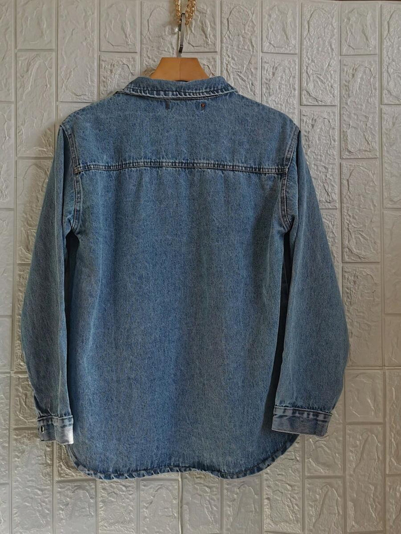 Jaqueta Jeans Feminina de Algodão Ombro Caído Casual Bellizzi 