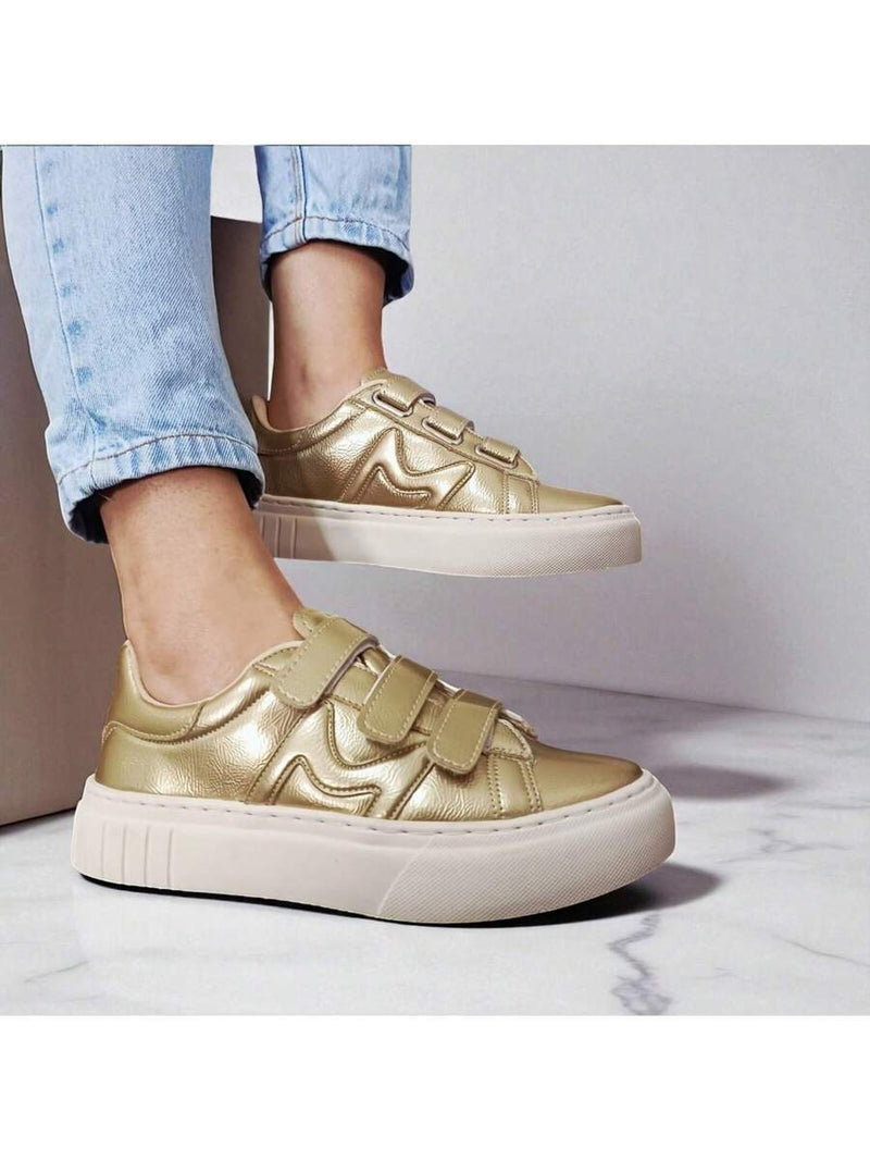 Tênis Feminino Plataforma Verniz Slip On Casual Confortável