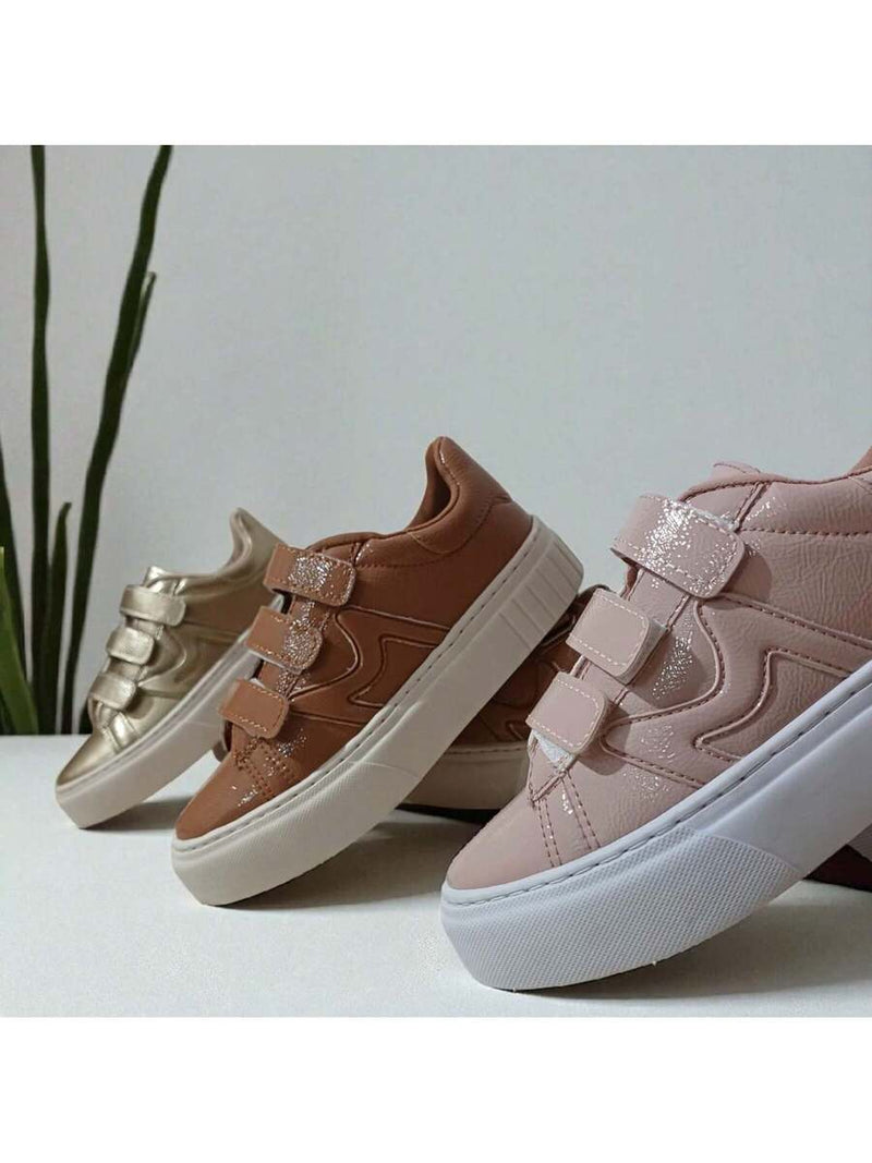 Tênis Feminino Plataforma Verniz Slip On Casual Confortável