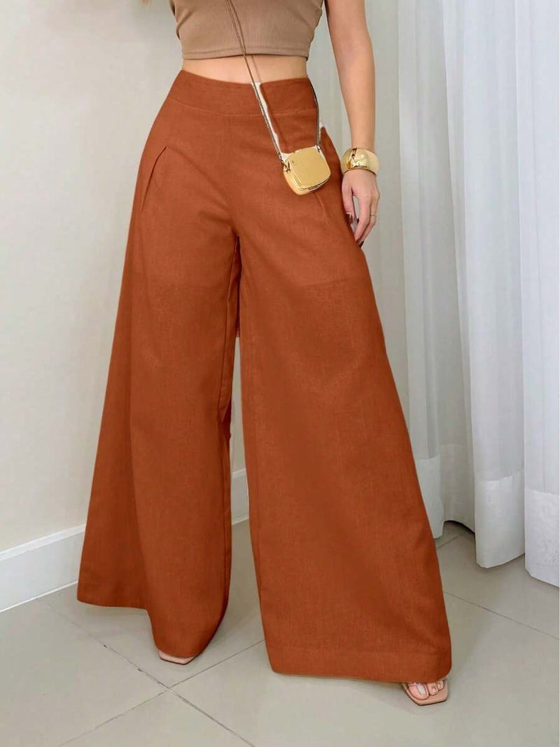 Calça Pantalona Feminina em Cambraia com Zíper e Forro Bellizzi 