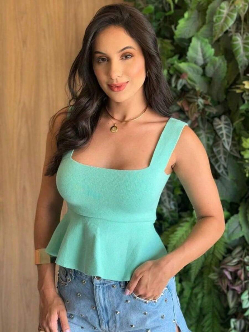 Blusa Bata Regata Feminina Com Babado Peplum Tricot Modal Verão Realize Trico Rodadinha Bellizzi 