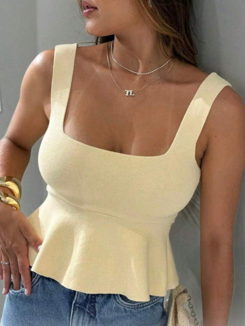 Blusa Bata Regata Feminina Com Babado Peplum Tricot Modal Verão Realize Trico Rodadinha Bellizzi 