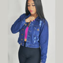 Jaqueta Jeans Feminina Azul com Lycra Cropped Manga Longa Bufante Bellizzi 