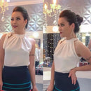 Blusa Regata Feminina Branca em Crepe Gola Alta com Laço Bellizzi 