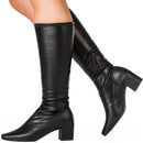 Bota Feminina Preta Cano Longo Napa Stretch com Bico Quadrado Bellizzi 