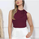 Blusa Regata Feminina Branca em Crepe Gola Alta com Laço Bellizzi 