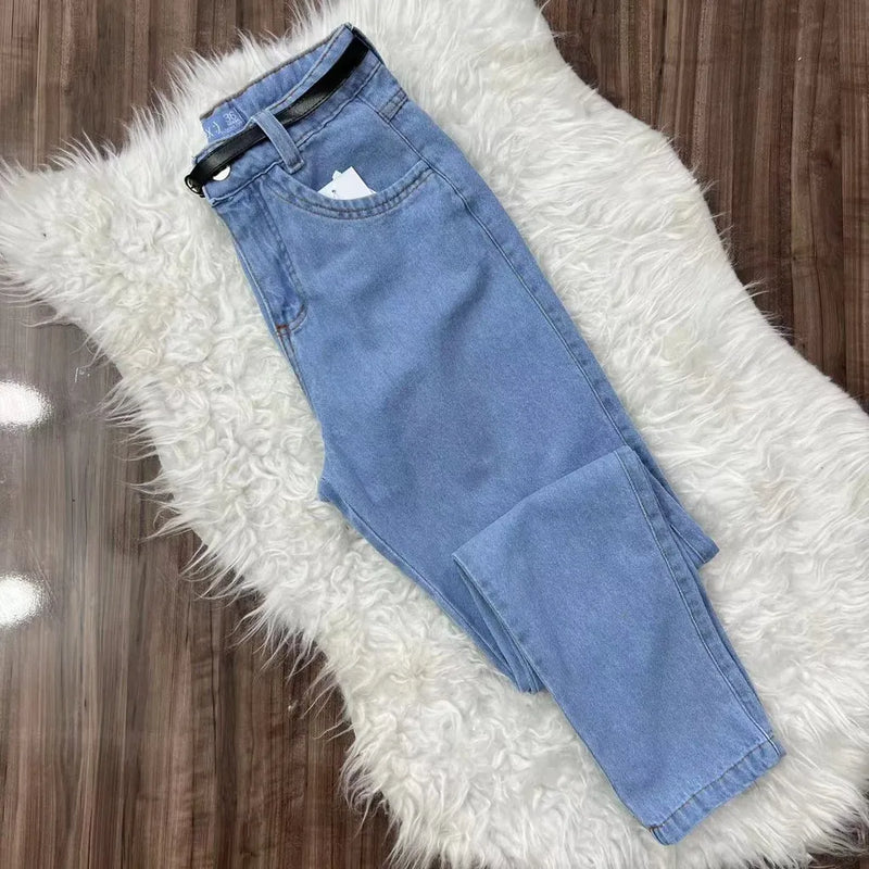 Calça Jeans Mom Feminina Jeans Sem Elastano com Cinto Casual Bellizzi 