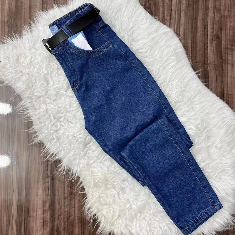 Calça Jeans Mom Feminina Jeans Sem Elastano com Cinto Casual Bellizzi 