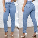 Calça Jeans Feminina Azul Claro 100% Algodão Cintura Alta Mom Fit Bellizzi 