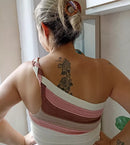 Cropped Feminino Listrado Tricô Modal Um Ombro Só Estilo Casual Bellizzi 