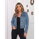 Jaqueta Feminina Jeans Azul Lisa de Algodão Corte Reto Casual Bellizzi 