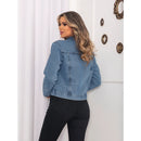 Jaqueta Feminina Jeans Azul Lisa de Algodão Corte Reto Casual Bellizzi 