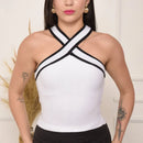 Blusa Feminina Listrada Tricot Modal Preto e Branco Casual Leve Bellizzi 