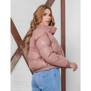 Jaqueta Puffer Feminina de Couro Sintético Cropped com Gola Alta Bellizzi 