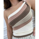 Cropped Feminino Listrado Tricô Modal Um Ombro Só Estilo Casual Bellizzi 