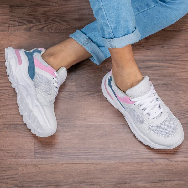 Tênis Feminino Branco Camurça PU Casual Leve para Caminhada Bellizzi 