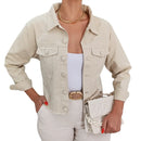 Jaqueta Feminina de Algodão Jeans Cropped Barra Desfiada Bellizzi 