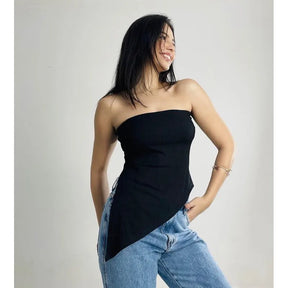 Blusa Feminina Tomara que Caia Assimétrica em Malha Canelada Bellizzi 