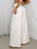 Calça Feminina Poliéster Alfaiataria Cintura Alta Pantalona Bellizzi 