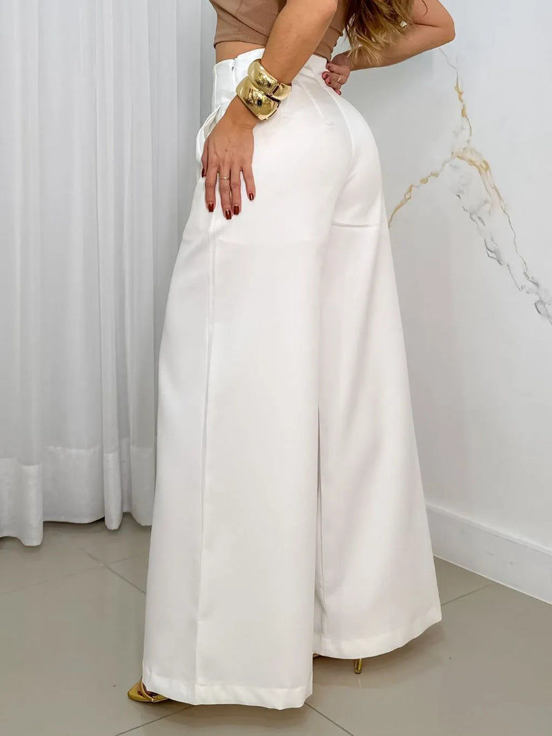 Calça Feminina Poliéster Alfaiataria Cintura Alta Pantalona Bellizzi 