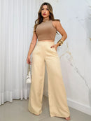 Calça Feminina Poliéster Alfaiataria Cintura Alta Pantalona Bellizzi 