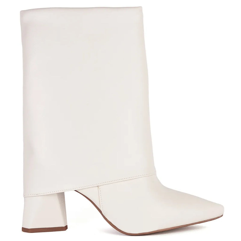 Bota Feminina Taupe Sintética Cano Médio Salto Geométrico Casual Bellizzi 