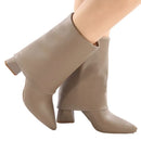 Bota Feminina Taupe Sintética Cano Médio Salto Geométrico Casual Bellizzi 