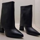 Bota Feminina Taupe Sintética Cano Médio Salto Geométrico Casual Bellizzi 