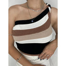 Cropped Feminino Listrado Tricô Modal Um Ombro Só Estilo Casual Bellizzi 