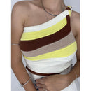 Cropped Feminino Listrado Tricô Modal Um Ombro Só Estilo Casual Bellizzi 