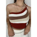 Cropped Feminino Listrado Tricô Modal Um Ombro Só Estilo Casual Bellizzi 