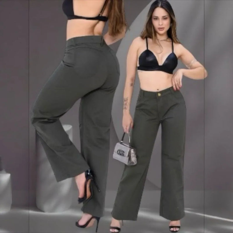Calça Jeans Feminina 100% Algodão Wide Leg Pantalona Bellizzi 
