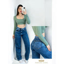 Calça Jeans Feminina Marmorizada 100% Algodão Wide Leg Bellizzi 