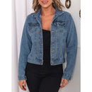 Jaqueta Feminina Jeans Azul Lisa de Algodão Corte Reto Casual Bellizzi 