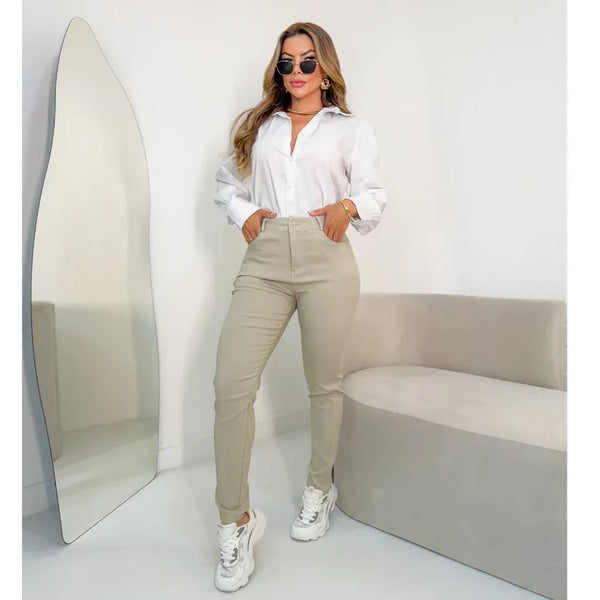 Calça Feminina Bengaline Elástica Skinny Cintura Média Bellizzi 
