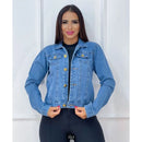 Jaqueta Jeans Feminina Azul com Lycra Cropped Manga Longa Bufante Bellizzi 