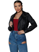 Jaqueta Feminina Preta de Couro Sintético com Zíper e Forro Interno Bellizzi 