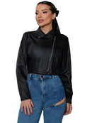 Jaqueta Feminina Preta de Couro Sintético com Zíper e Forro Interno Bellizzi 