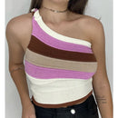 Cropped Feminino Listrado Tricô Modal Um Ombro Só Estilo Casual Bellizzi 