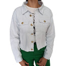 Jaqueta Feminina de Algodão Jeans Cropped Barra Desfiada Bellizzi 