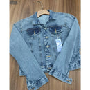 Jaqueta Feminina Jeans Azul Lisa de Algodão Corte Reto Casual Bellizzi 